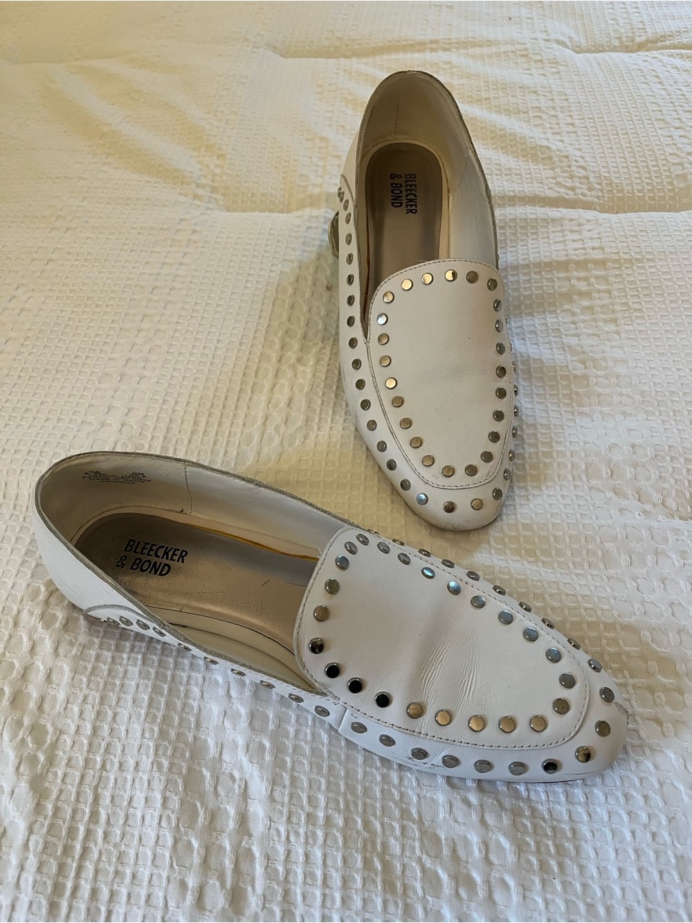 Bleecker & Bond White Studded Leather Loafers for Women